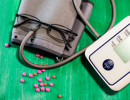 Tonometer, glasses. Hypertonia. Measurement of blood pressure