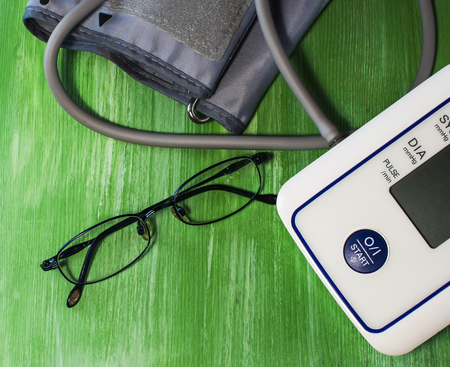 Tonometer, glasses. Hypertonia. Measurement of blood pressureの写真素材