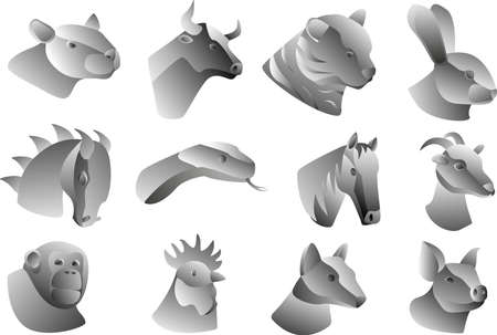 12 animals of oriental horoscope metallic styleのイラスト素材