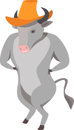 grey bull in cowboys hatのイラスト素材