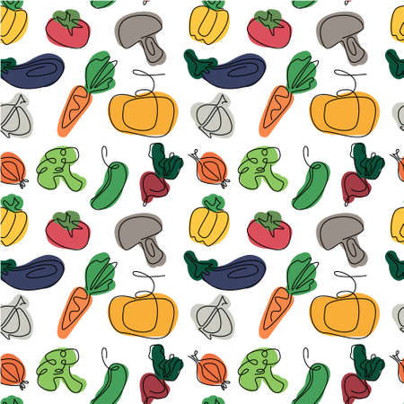 Vegetable Seamless Vector Illustration Background Pattern doodle scetch colorfulのイラスト素材