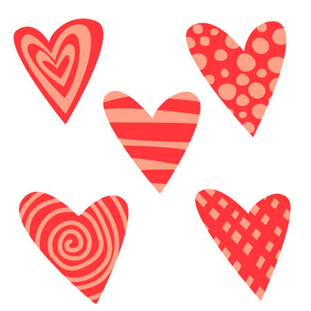 Set of vector hearts on a white isolated background, flat. Romantic background, symbol, wrapping, gifts, holiday, greeting card, decorationのイラスト素材