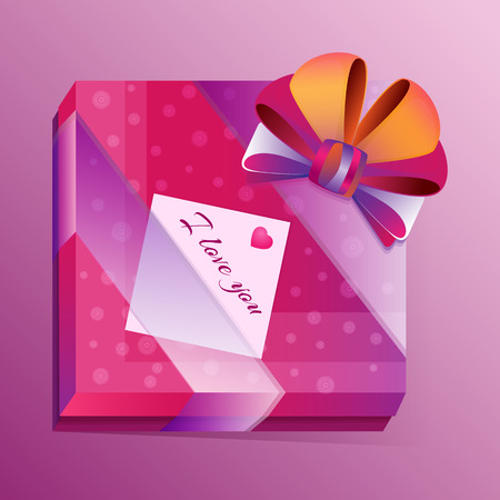 Vector holiday gift Valentine's Day with a bow and valentineのイラスト素材
