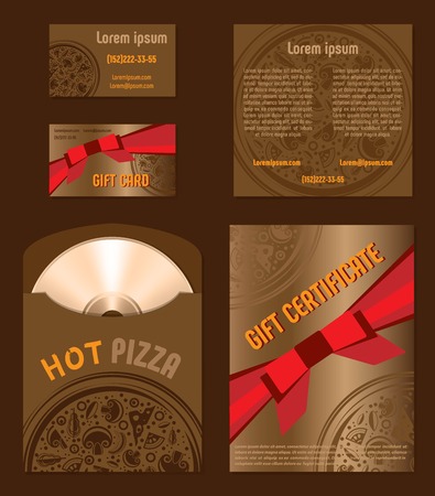 The silhouette Vector mini pizza gift set. Set the envelope for CD, flyer, gift card and gift certificateのイラスト素材