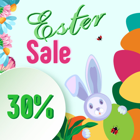 A Vector frame for sale for the holiday of Easter. From flowers and eggs. In the corner a rabbit appearsのイラスト素材
