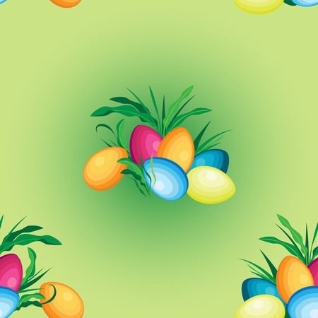 Vector seamless pattern on Easter holiday. Of grass and eggs on a gradient backgroundのイラスト素材