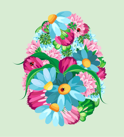 Vector egg from flowers. On a pastel green background. For your designのイラスト素材