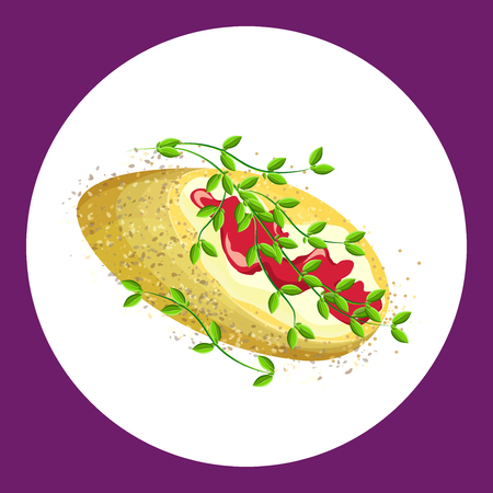 Appetizing sandwich with butter sauce and thyme. Vector illustrationのイラスト素材