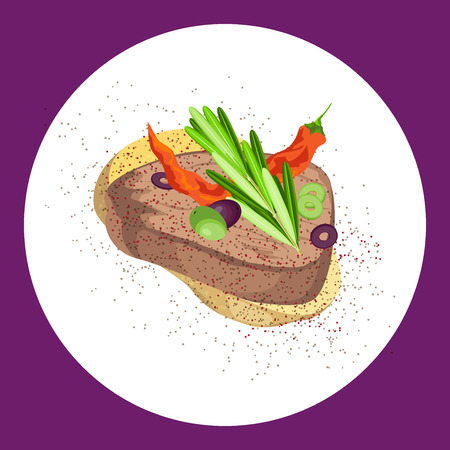 A delicious sandwich of roast beef, vegetables and seasoned with thyme Vector illustrationのイラスト素材