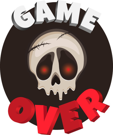 Sticker with a beige skull and a voluminous inscription "End of the Game". On a Round Dark Brown Backgroundのイラスト素材