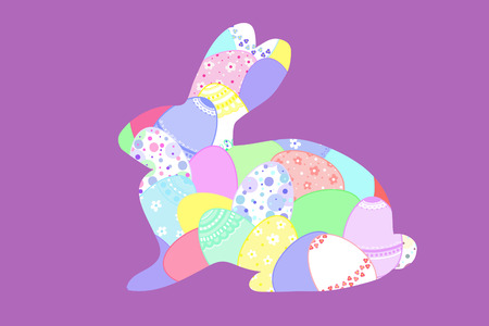 Silhouette Easter bunny filled with colorful eggs with various patterns. It can be used as Easter greeting card or illustration. Vector illustrationのイラスト素材