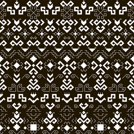 Geometric seamless pattern with traditional elements of the Chuvash culture. Black-and-white ethnic pattern. Vector illustrationのイラスト素材