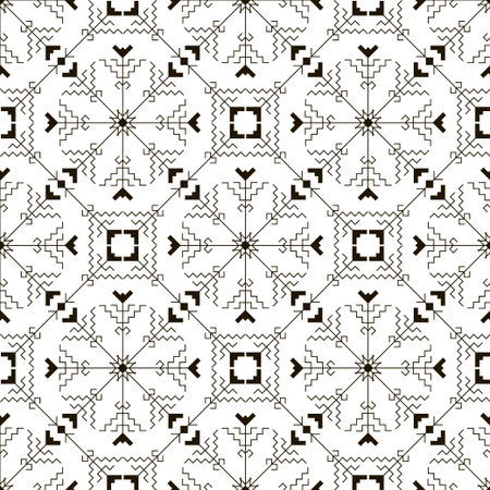 Geometric seamless pattern with traditional elements of the Chuvash culture. Black-and-white ethnic...