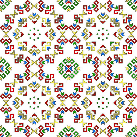 Geometric seamless pattern with traditional elements of the Chuvash culture. Ethnic pattern with...