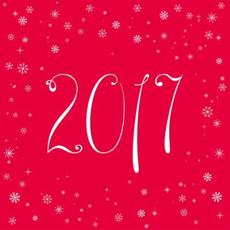 Happy New Year 2017 Celebration banner with different elements and beautiful calligraphic figures. Isolated from the background. Hand drawn vector illustration.のイラスト素材