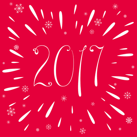 Happy New Year 2017 Celebration banner with different elements and beautiful calligraphic figures. Isolated from the background. Hand drawn vector illustration.のイラスト素材