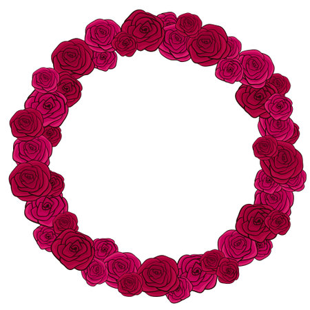 Round vector wreath of red roses Isolatedのイラスト素材
