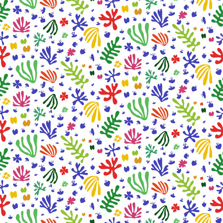 Abstract seamless vector pattern. Bright ornament of various shapes on a white background.のイラスト素材