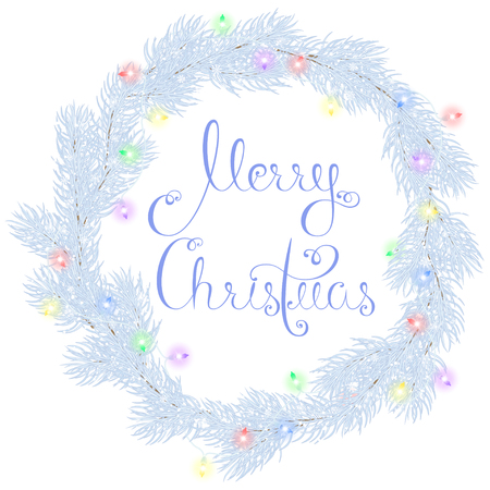 Christmas tree branches with a Christmas tree painted by hand. Vector illustrationのイラスト素材