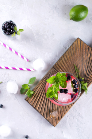 Blueberry  Cocktail - Mojito with Fresh Berry Lemon, lime, ice and mintの写真素材
