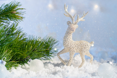 Christmas decoration on abstract twinkling lightsの写真素材