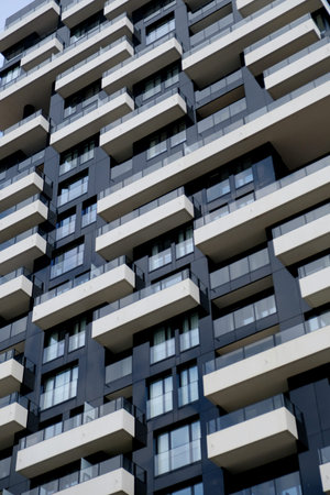 Abstract fragment of modern architecture, a wall of glass and concrete. geometric pattern