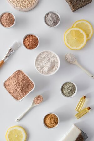Natural ingredients for homemade facial and body mask or scrub. Spa and bodycare concept.の写真素材