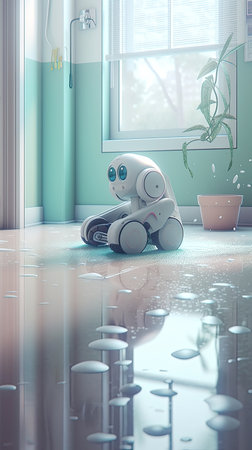 A futuristic robot cleans the floor. A modern innovation for the household. Generative AI contentの素材