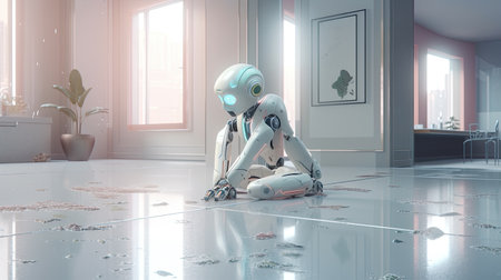 A futuristic robot cleans the floor. A modern innovation for the household. Generative AI contentの素材