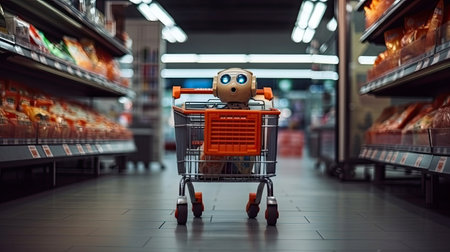 A futuristic robot cleans the floor. A modern innovation for the household. Generative AI contentの素材