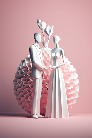 Modern simple art wedding invitation card. Couple, bride and groom in wedding dres and tuxedo. Save the Date. Pastel colors. AI generativeの素材