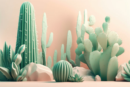 Abstract modern background for branding and minimal presentation.  Abstract background with cacti for branding, presentation promotion sale, banner. Pastel colors. AI generativeの素材