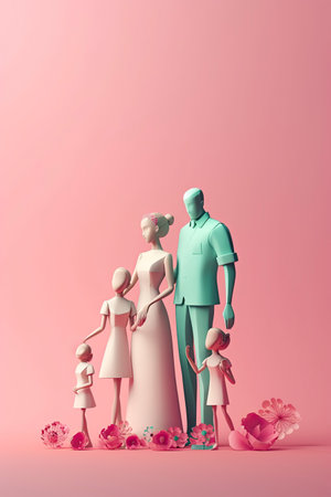 A young man standing with his children, world global parent day. Template Design. AI generativeの素材
