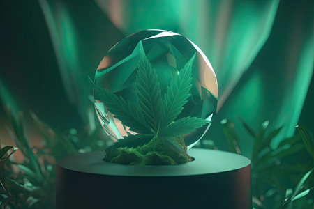 Cosmetology and treatment concept. Cannabis extract for a natural skin treatment. AI Generativeの素材