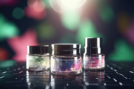 Cosmetic bottle set, Beauty product package. Cosmetology and treatment concept background. AI Generativeの素材