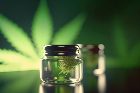 Cosmetology and treatment concept. Cannabis extract for a natural skin treatment. AI Generativeの素材