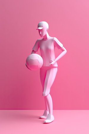3d render of a man with a ball on a pink backgroundの素材