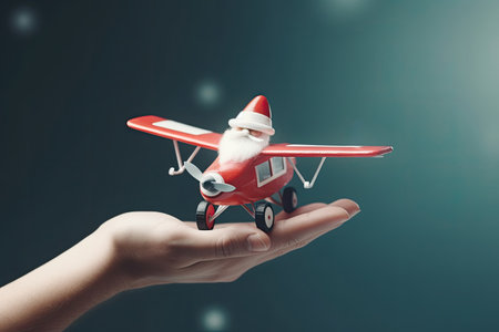 Santa Claus Flying His Christmas Plane. Christmas  holiday concept. AI generativeの素材