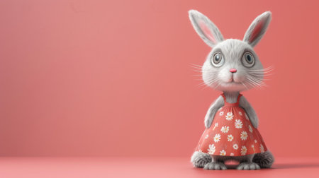 Cute Easter bunny in a dress. On a plain background with space for text. Generative AIの素材