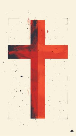 Painting depicts a cross standing boldly against a pure white background. The simplicity of the artwork draws attention to the intricate details of the cross, radiating a sense of faith and spirituality.. Generative AIの素材