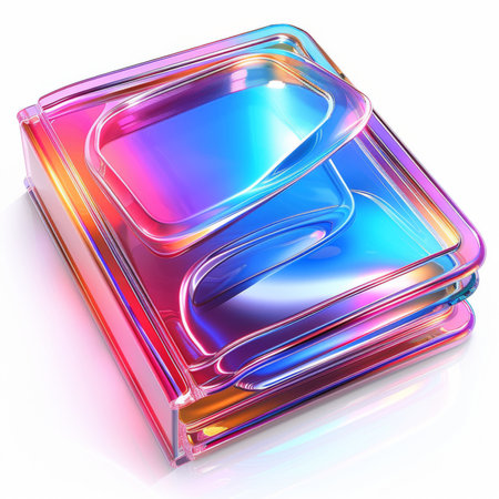 A vibrant holographic art piece shaped like an open book in mid-twirl. Generative AIの素材