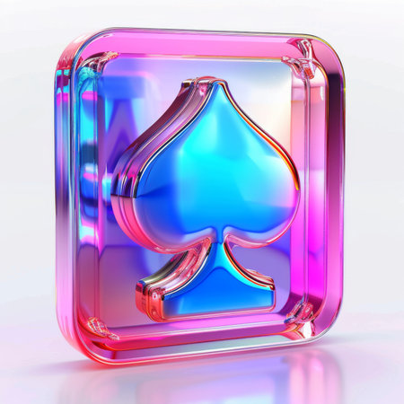 A shiny playing card-shaped object featuring the suit symbol, set against a white background. Generative AIの素材
