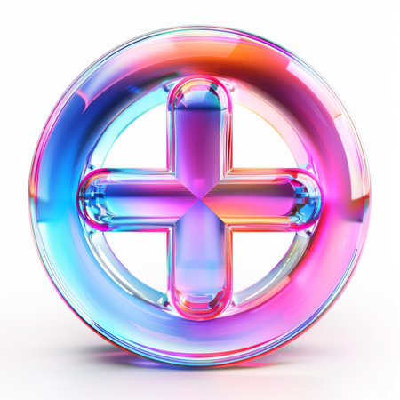 A mesmerizing glass object glaming with vibrant colors and a prominent cross design.の素材