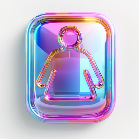 A vibrant, holographic men and women icon showcased in a simple, minimalist design against a white background.の素材