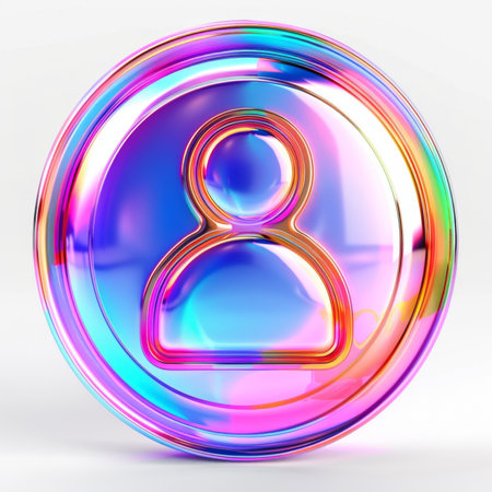 A vibrant, holographic men and women icon showcased in a simple, minimalist design against a white background.の素材