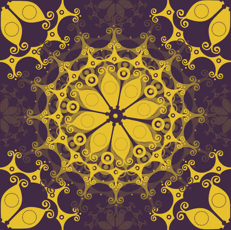 Yellow and purple indian mandala seamless patternのイラスト素材