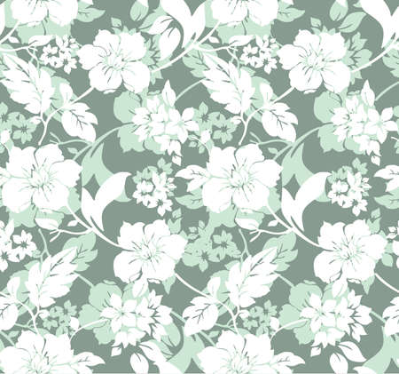 White and blue seamless floral pattern on a dark blue backgroundのイラスト素材