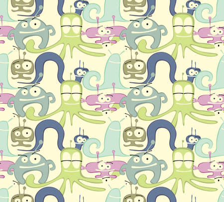 Seamless cute monsters ornamentのイラスト素材