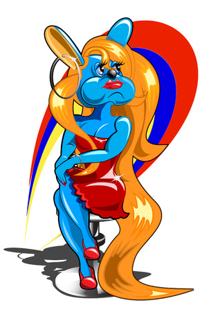 blue rabbit girl on the chairのイラスト素材