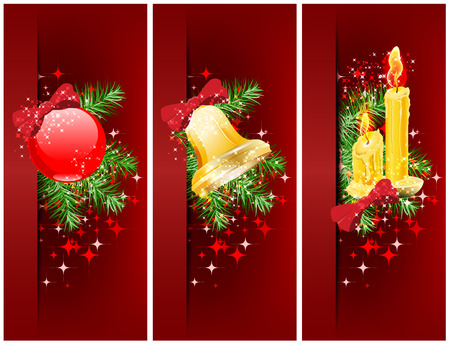  Bright bell,candle and xmas decoration on the deep red backgroundの写真素材